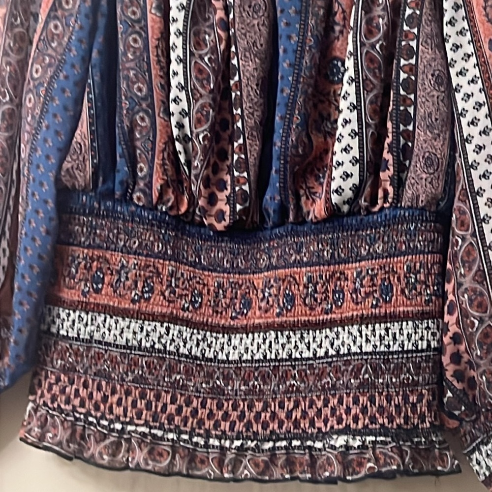 VENUS Blue and Red Ruffled Smocked Blouse - Picture 4 of 5